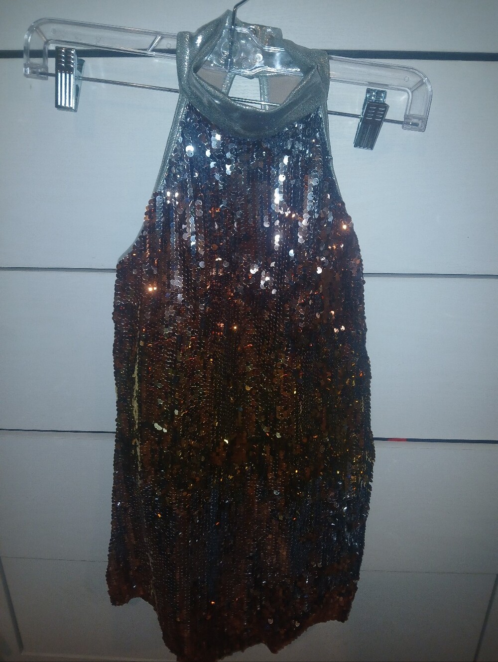 Girls' Sequin Halter Dress in Bronze